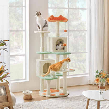 Yaheetech 57.5In Cat Tree Tower, Multi-Functional Activity Center W/Cat Paw-Shaped Platform, Scratching Posts, 2 Condos and Dangling Balls for Indoor Cats to Relax