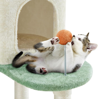 Yaheetech 57.5In Cat Tree Tower, Multi-Functional Activity Center W/Cat Paw-Shaped Platform, Scratching Posts, 2 Condos and Dangling Balls for Indoor Cats to Relax