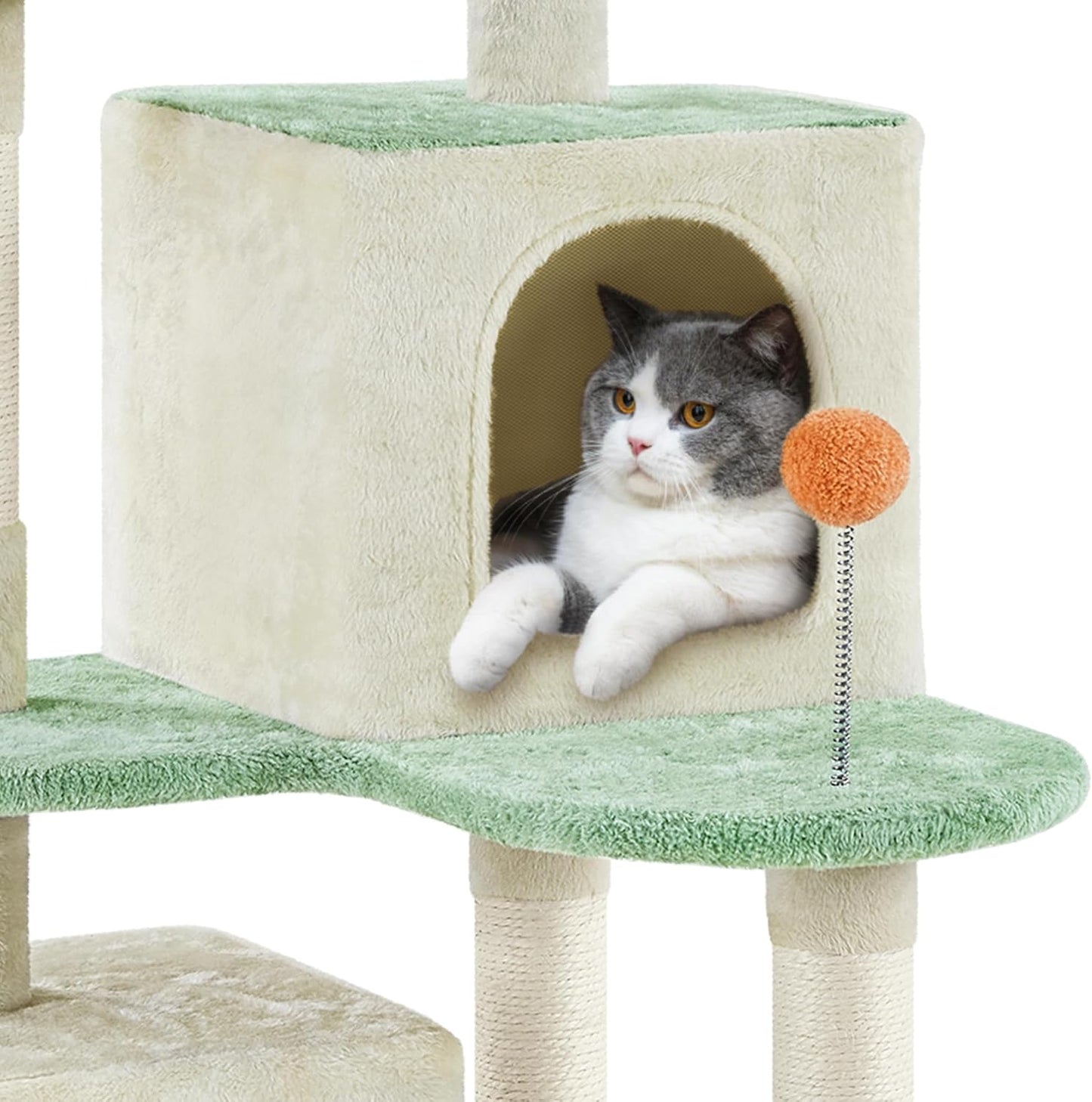 Yaheetech 57.5In Cat Tree Tower, Multi-Functional Activity Center W/Cat Paw-Shaped Platform, Scratching Posts, 2 Condos and Dangling Balls for Indoor Cats to Relax