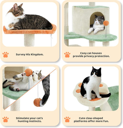 Yaheetech 57.5In Cat Tree Tower, Multi-Functional Activity Center W/Cat Paw-Shaped Platform, Scratching Posts, 2 Condos and Dangling Balls for Indoor Cats to Relax