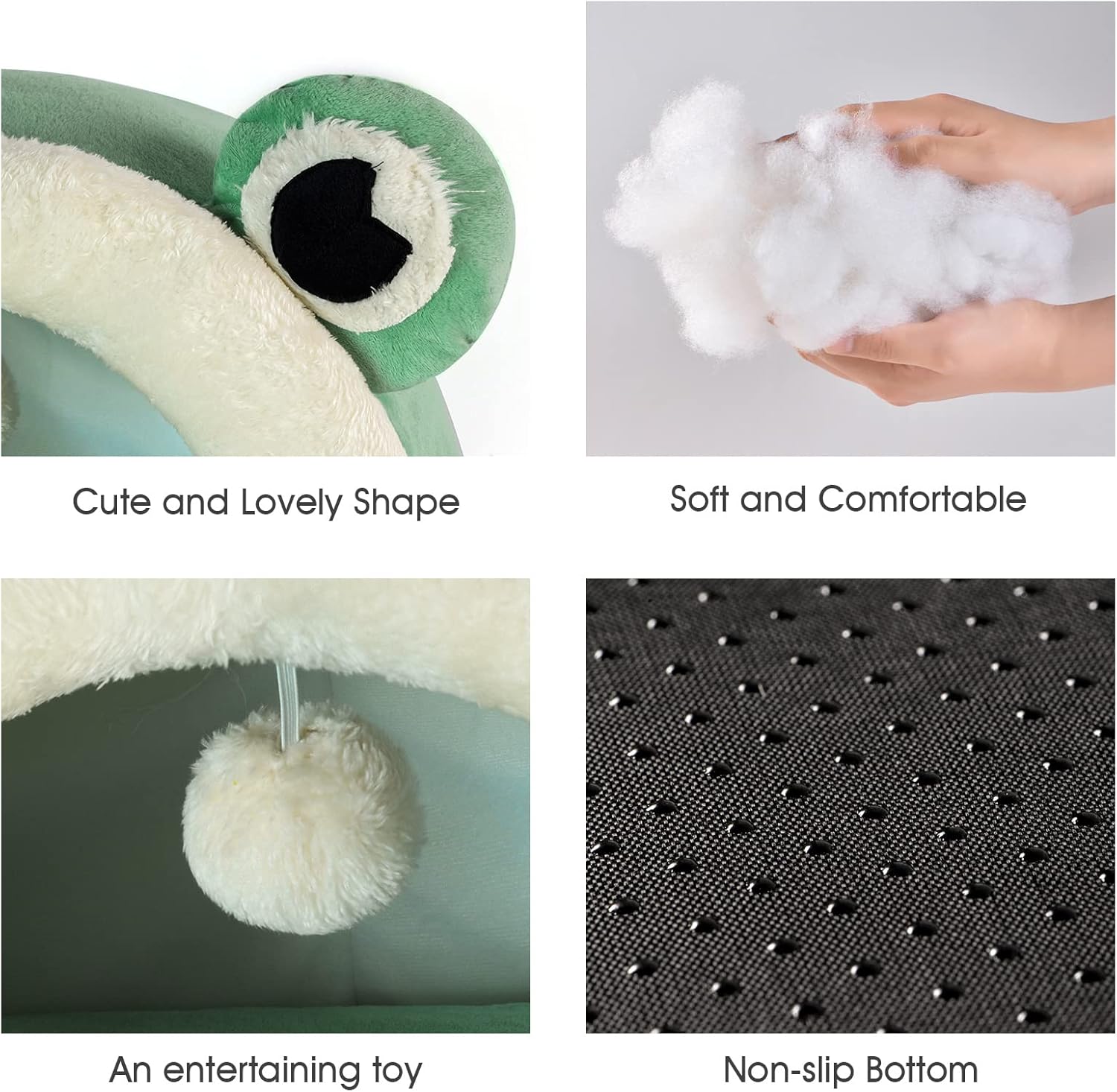 Cute Cat Bed, Indoor Lovely Velvet Igloo for Cat and Small Dog, Warm Cave Sleeping Nest Bed for Puppy and Kitten, Green Frog, L