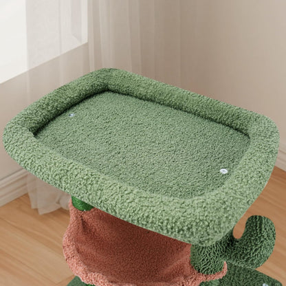 37.4" Cactus Cat Tree Tower with Twin Cat Condos for Indoor Cats, All-In-One Activity Center with Cat Scratching Post Cozy Sleeping Perch Hammock and Toy Balls,Green